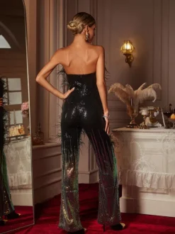Shiva Ombre Feather Sequin Jumpsuit