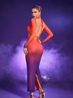 Sian Lace Up Gradient Midi Dress In Red