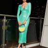 Sian Long Sleeve Sequin Cutout Midi Dress In Teal