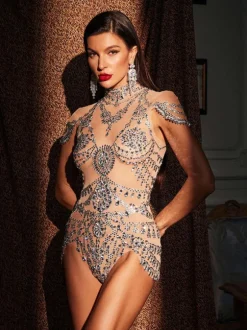 Simona High Neck Rhinestone Bodysuit