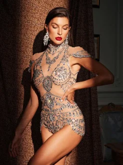 Simona High Neck Rhinestone Bodysuit