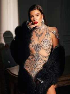 Simona High Neck Rhinestone Bodysuit