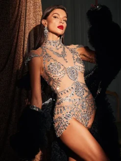 Simona High Neck Rhinestone Bodysuit