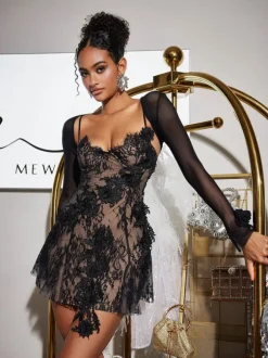 Snorri Spaghetti Lace Mini Dress With Shrug