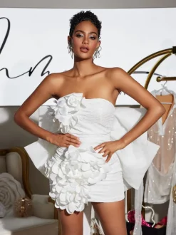 Sophrona Strapless Flower Bow Mini Dress