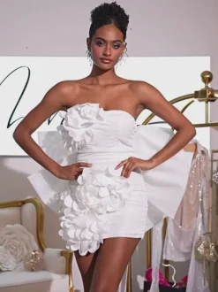 Sophrona Strapless Flower Bow Mini Dress