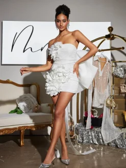Sophrona Strapless Flower Bow Mini Dress