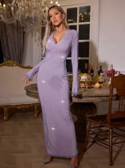 Stanton V Neck Glitter Maxi Dress