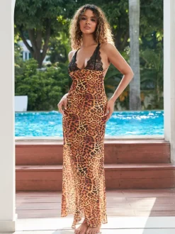 Svea Lace Leopard Printed Maxi Dress