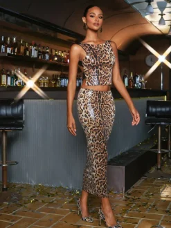 Syrita Backless Leopard Sequin Top