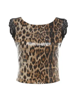 Syrita Backless Leopard Sequin Top