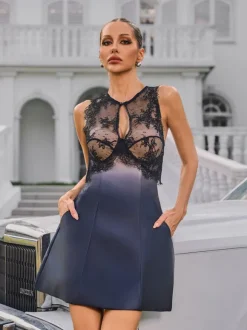 Syvanna Sleeveless Cutout Satin Skirt Set