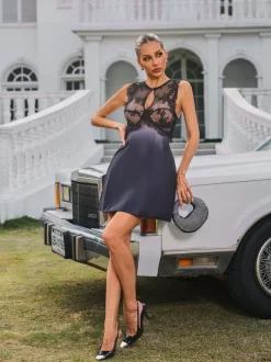 Syvanna Sleeveless Cutout Satin Skirt Set