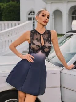 Syvanna Sleeveless Cutout Satin Skirt Set