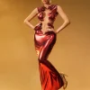 Taralynn Ruffle Ruched Metallic Skirt Set In Red