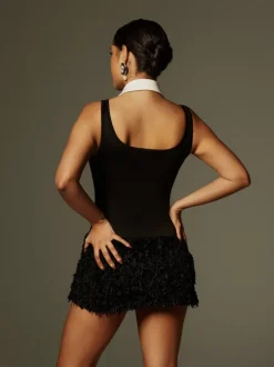 Tatami Sleeveless Fur Trimmed Mini Dress