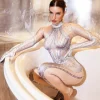 Tate Rhinestone Body Printed Gloves Jumpsuit