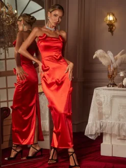 Taton Strapless Heart Satin Maxi Dress