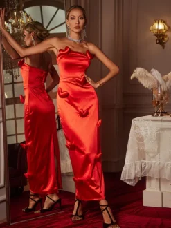 Taton Strapless Heart Satin Maxi Dress