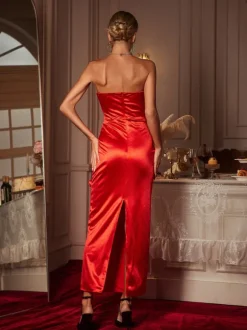 Taton Strapless Heart Satin Maxi Dress