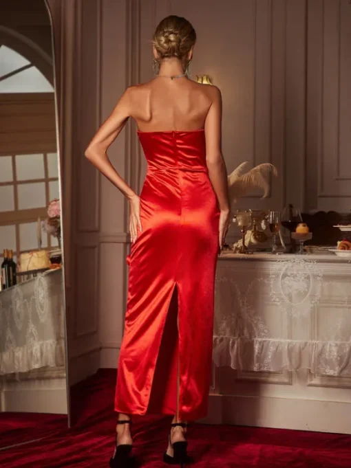 Taton Strapless Heart Satin Maxi Dress