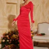 Taylin One Shoulder Flower Ruched Midi Dress