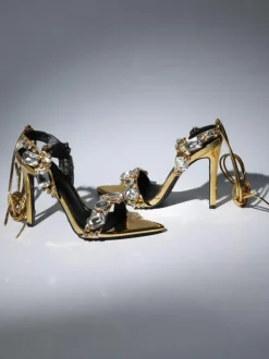 Tempest Crystal Lace Up Heels In Gold