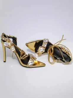 Tempest Crystal Lace Up Heels In Gold