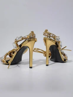 Tempest Crystal Lace Up Heels In Gold
