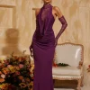 Tenley Halterneck Lace Maxi Dress With Gloves