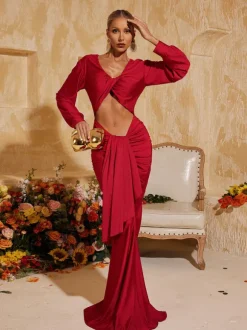 Terrell Long Sleeve Twisted Cutout Maxi Dress