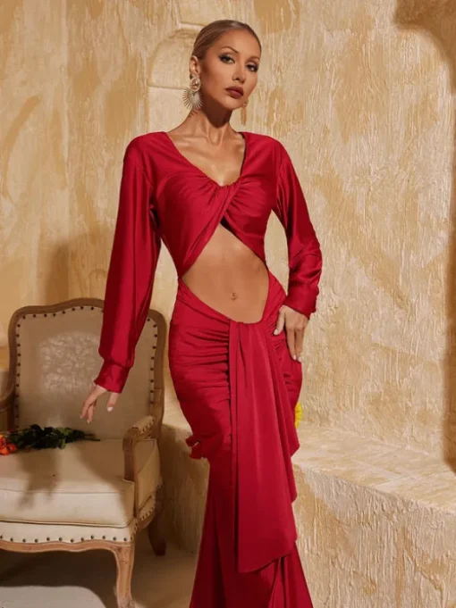 Terrell Long Sleeve Twisted Cutout Maxi Dress