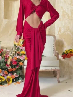 Terrell Long Sleeve Twisted Cutout Maxi Dress