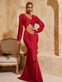 Terrell Long Sleeve Twisted Cutout Maxi Dress