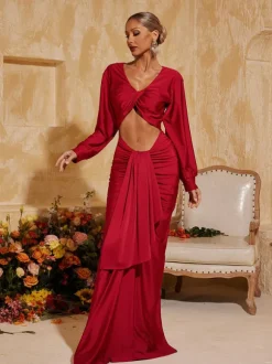 Terrell Long Sleeve Twisted Cutout Maxi Dress
