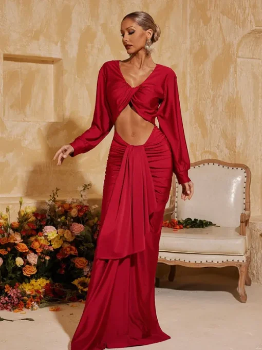 Terrell Long Sleeve Twisted Cutout Maxi Dress