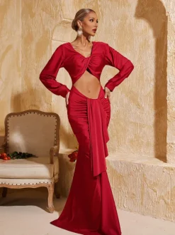 Terrell Long Sleeve Twisted Cutout Maxi Dress