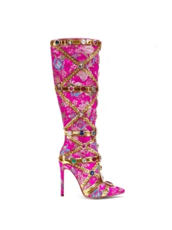 Tesni Floral Printed Rhinestone Boots