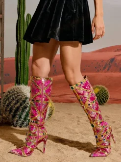 Tesni Floral Printed Rhinestone Boots