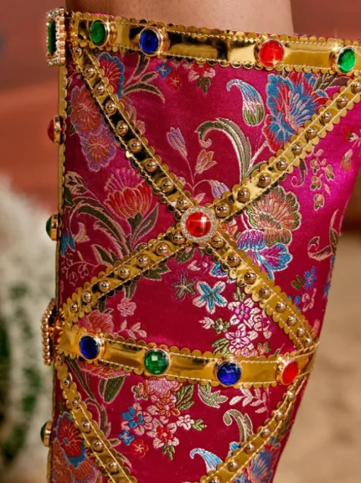 Tesni Floral Printed Rhinestone Boots
