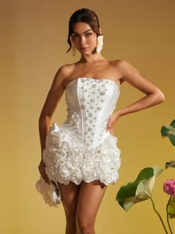 Thaddai Flower Pearl Crystal Skirt Set