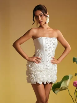 Thaddai Flower Pearl Crystal Skirt Set
