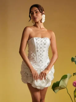 Thaddai Flower Pearl Crystal Skirt Set