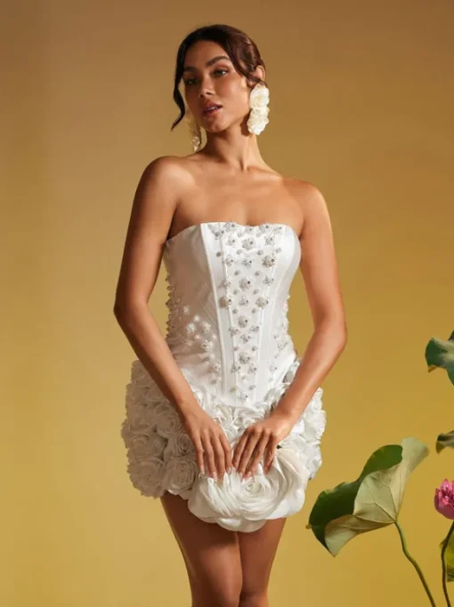 Thaddai Flower Pearl Crystal Skirt Set