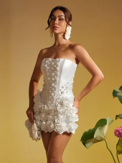 Thaddai Flower Pearl Crystal Skirt Set