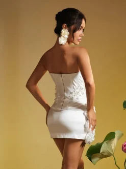 Thaddai Flower Pearl Crystal Skirt Set