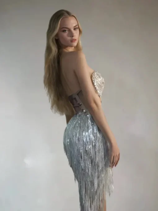 Thalorin Rhinestone Fringe Skirt Set
