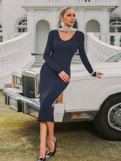 Thalyss Backless Pearl Bandage Midi Dress