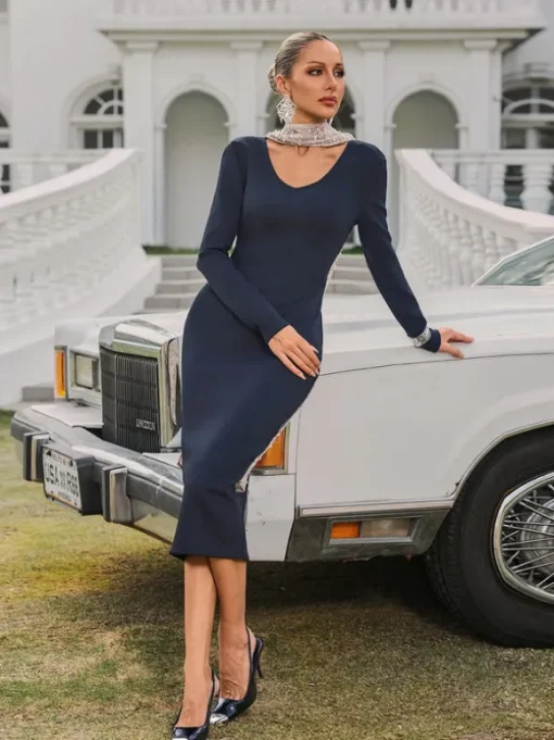 Thalyss Backless Pearl Bandage Midi Dress