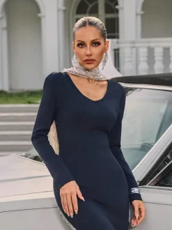 Thalyss Backless Pearl Bandage Midi Dress